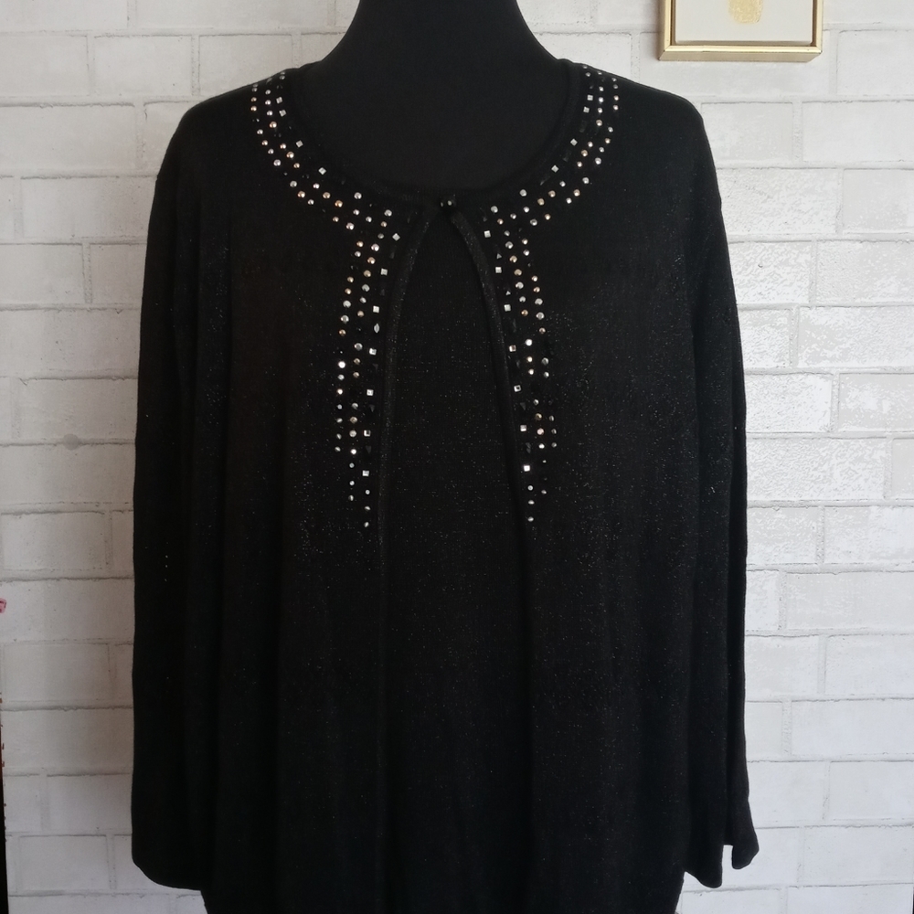 ALFRED DUNNER  Two For One Embellished Sweater Top blouse Size M color Black.